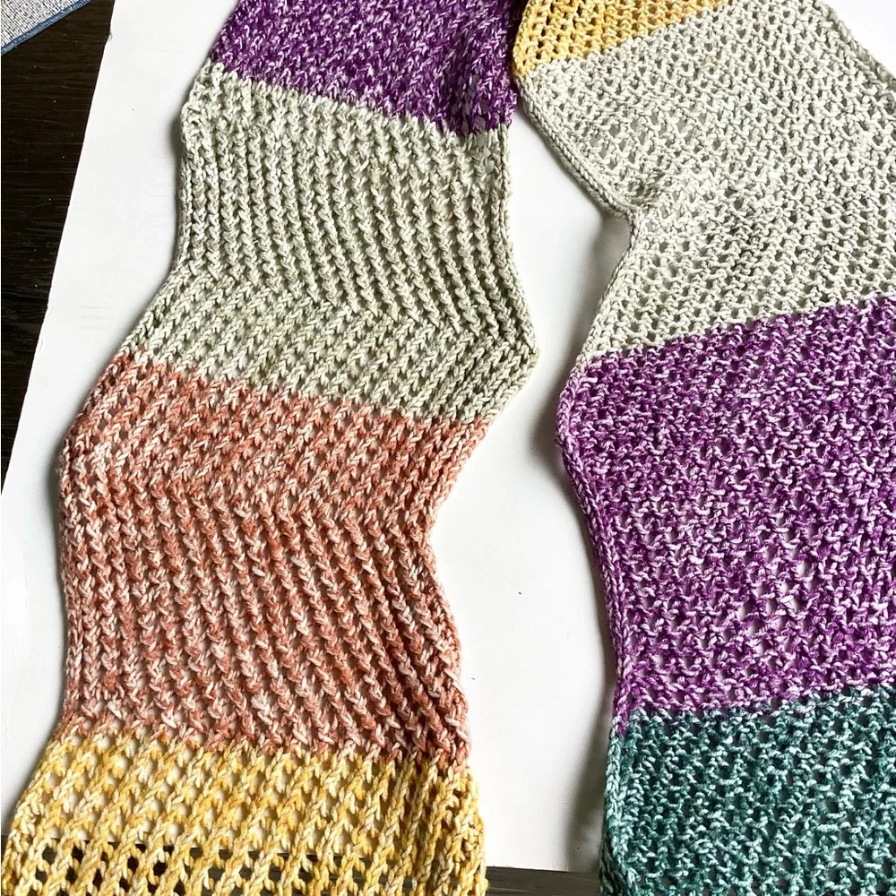 Scarf Hand Crafted Yellow Green Purple Orange Knit Acrylic